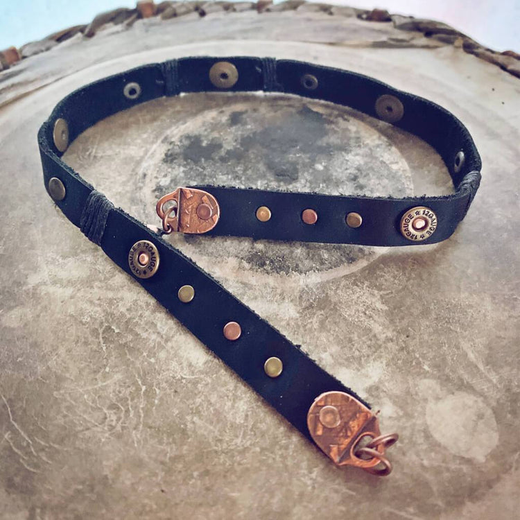 bolt // shell casing leather wrap bracelet - Peacock & Lime