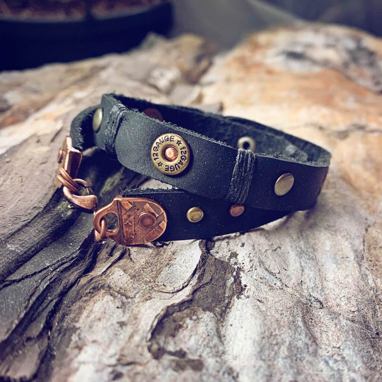 bolt // shell casing leather wrap bracelet - Peacock & Lime