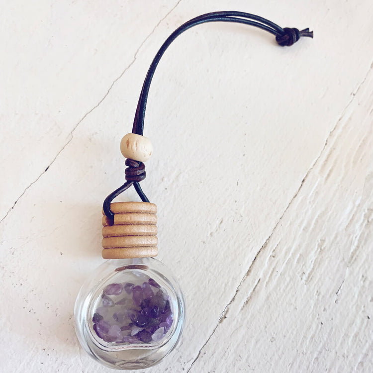 breathe - inhale exhale / gemstone infused essential oil car diffuser air freshener - amethyst