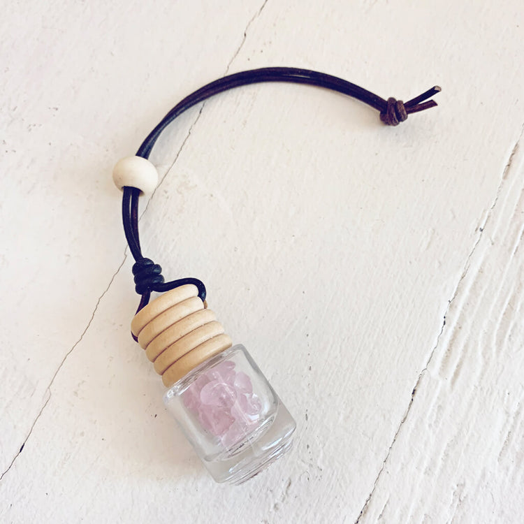 breathe - inhale exhale / gemstone infused essential oil car diffuser air freshener - rose quartz