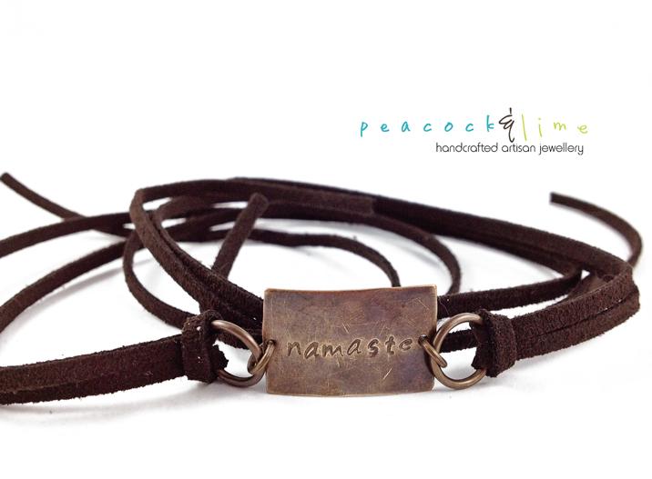 breathe, peace or namaste boho wrap bracelet - Peacock & Lime