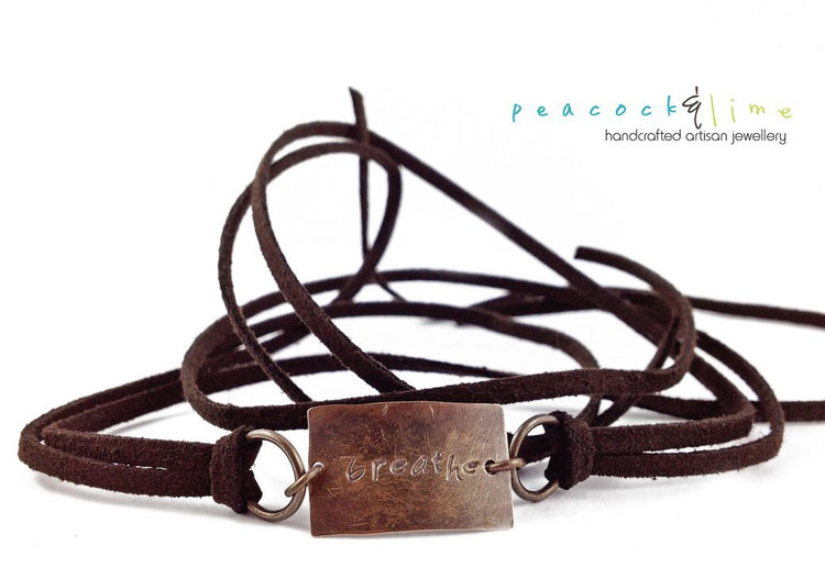 breathe, peace or namaste boho wrap bracelet - Peacock & Lime