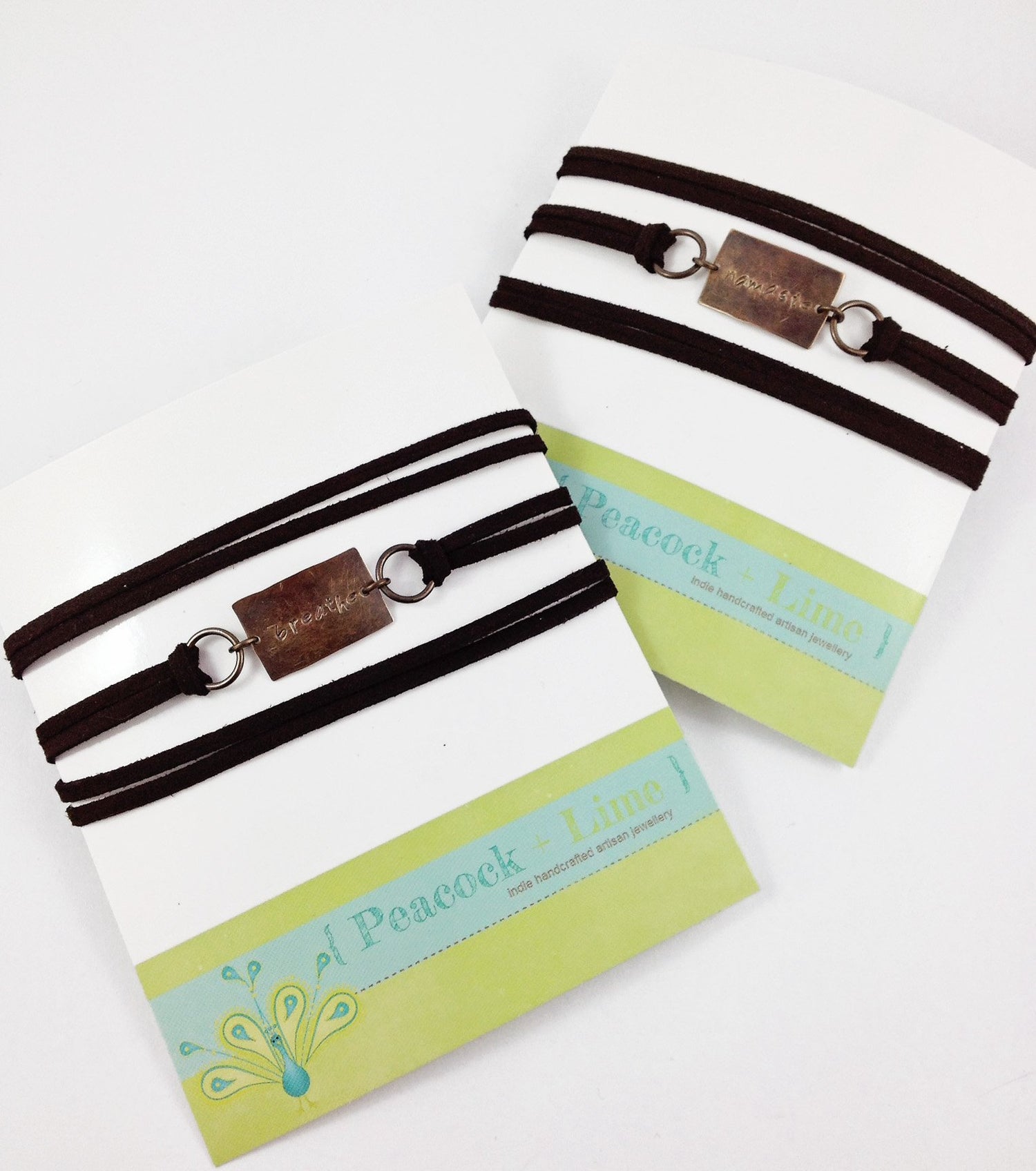 breathe, peace or namaste boho wrap bracelet - Peacock & Lime