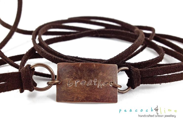 breathe, peace or namaste boho wrap bracelet - Peacock & Lime