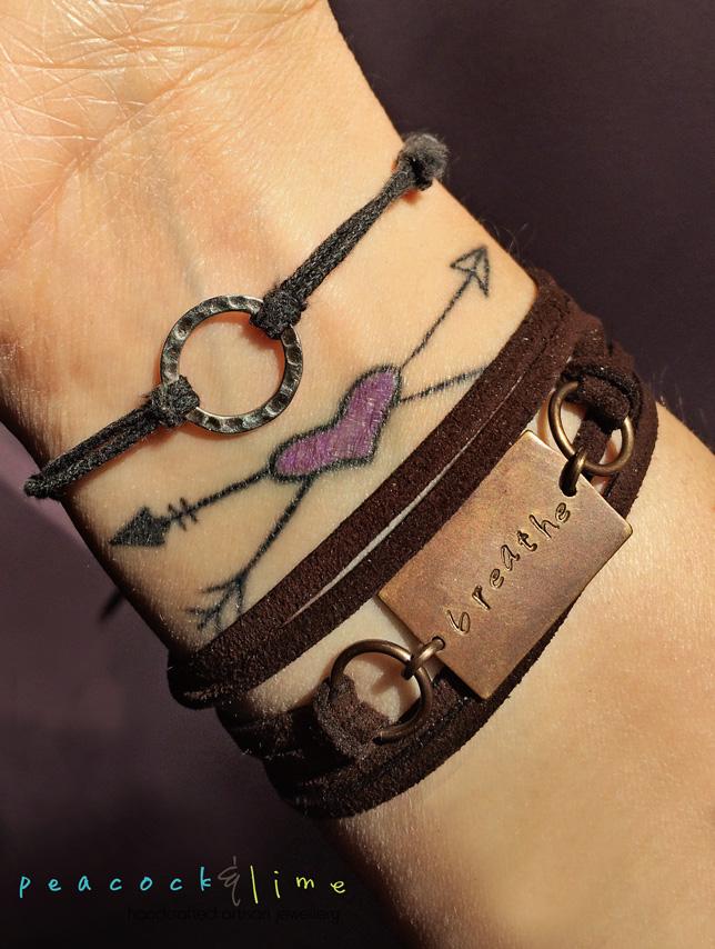 breathe, peace or namaste boho wrap bracelet - Peacock & Lime