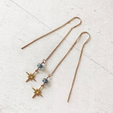 bright twilight star // brass threader earrings with czech glass bead & brass star by Peacock and Lime