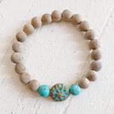 calm // blonde silkwood turquoise and czech glass mala bead bracelet - Peacock & Lime
