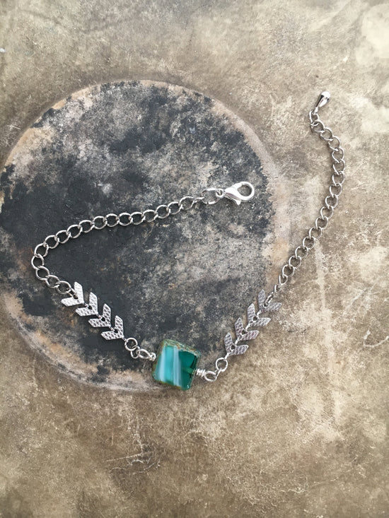 caribbean blue - czech glass bead and chevron chain bracelet - Peacock & Lime