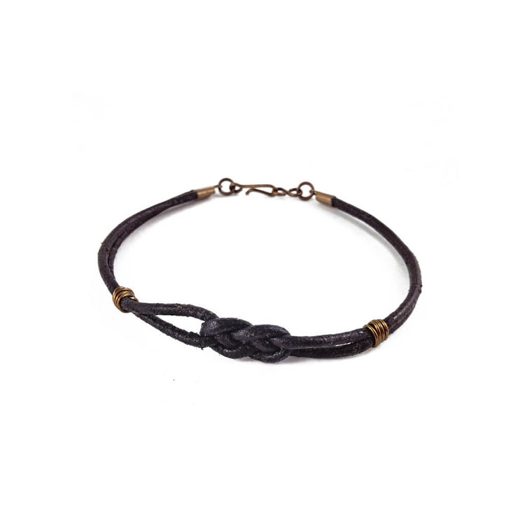 carrick bend // simple black leather knot friendship bracelet by Peacock & Lime