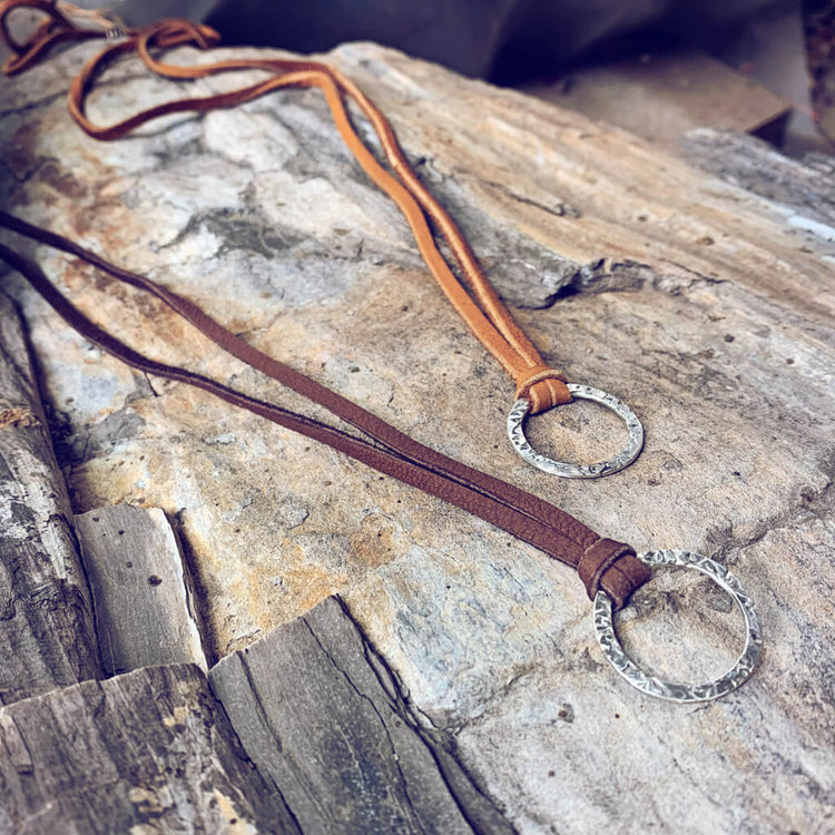 circle positive ii - men's rugged sterling silver and leather karma circle adjustable necklace - Peacock & Lime