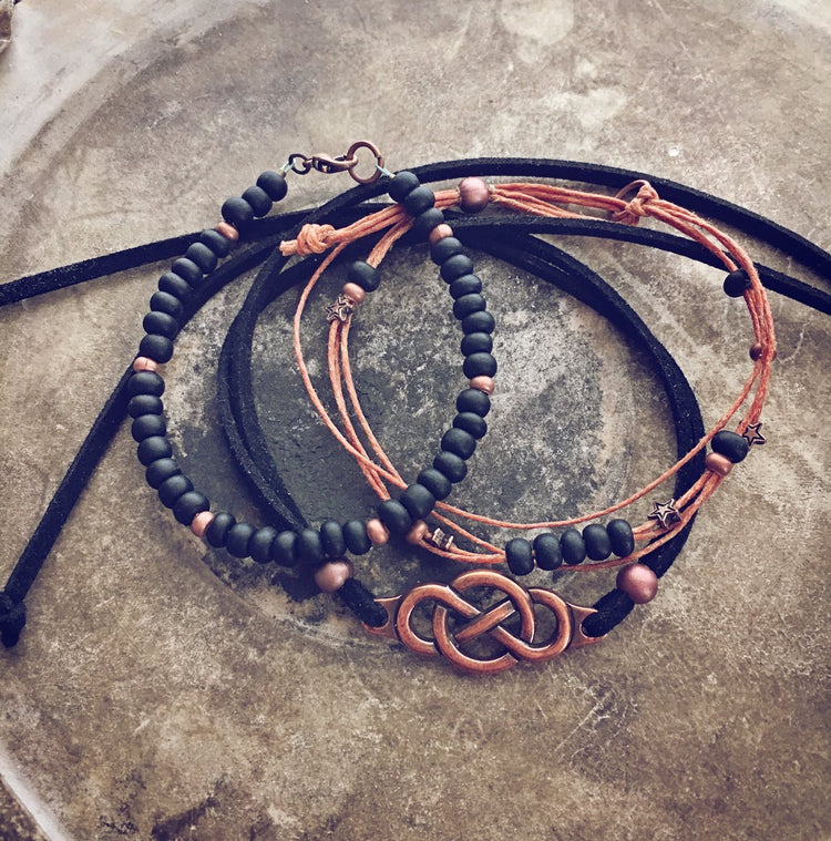 copper celtic beachy bracelet style pack - Peacock & Lime