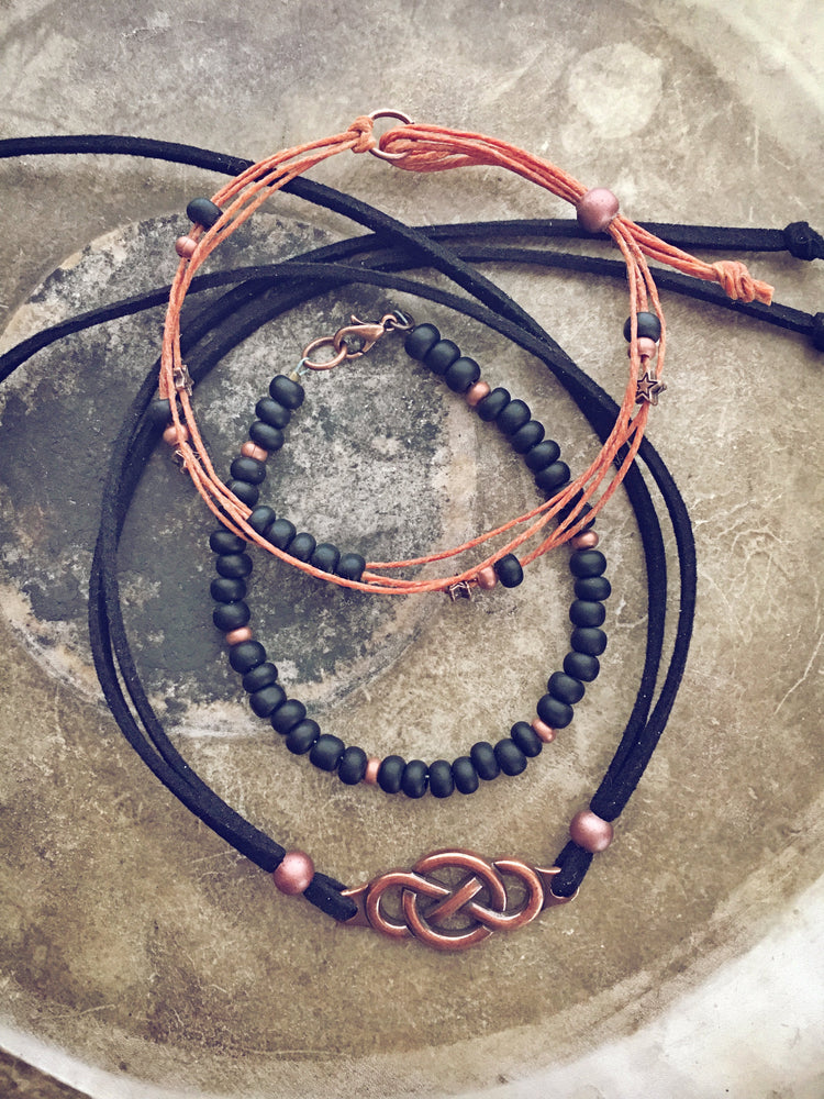 copper celtic beachy bracelet style pack - Peacock & Lime