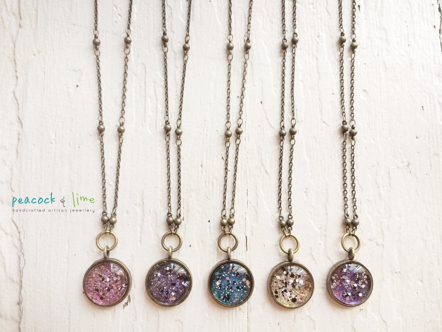 cosmic galaxy sparkly celestial necklace - Peacock & Lime
