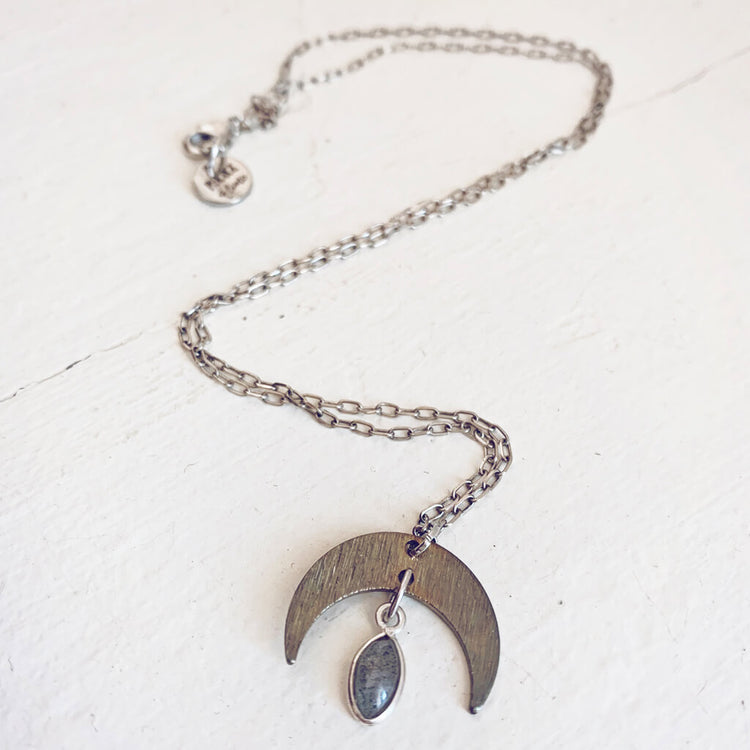 dark nebula // crescent moon & labradorite drop necklace - Peacock & Lime