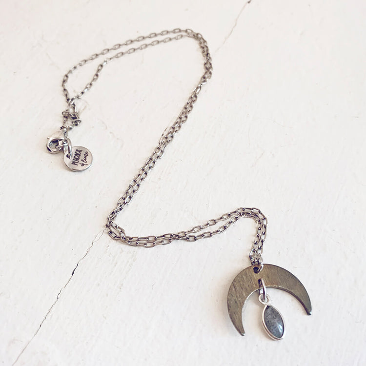 dark nebula // crescent moon & labradorite drop necklace - Peacock & Lime