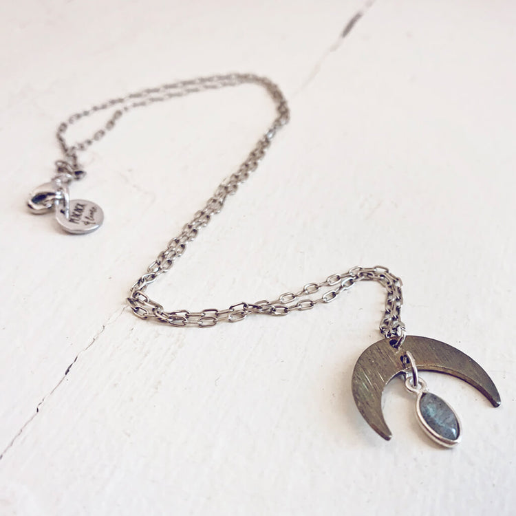 dark nebula // crescent moon & labradorite drop necklace - Peacock & Lime