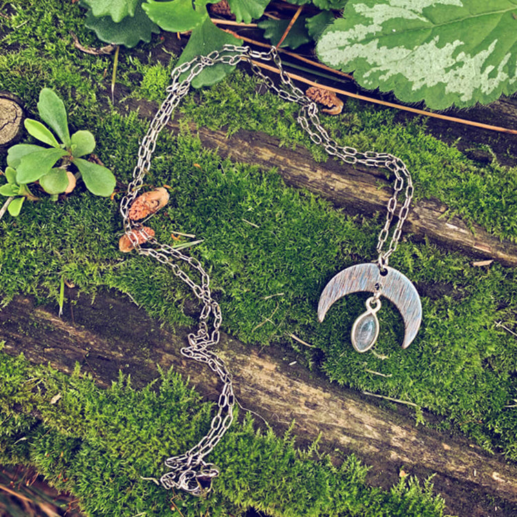 dark nebula // crescent moon & labradorite drop necklace - Peacock & Lime