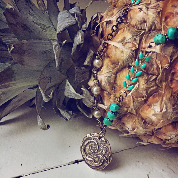 dreaming of the sea // mermaid pendant boho beach style necklace - Peacock & Lime