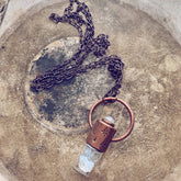 enchantment // copper electroformed crystal gemstone infused roller ball essential oil necklace - opalite - by Peacock and Lime