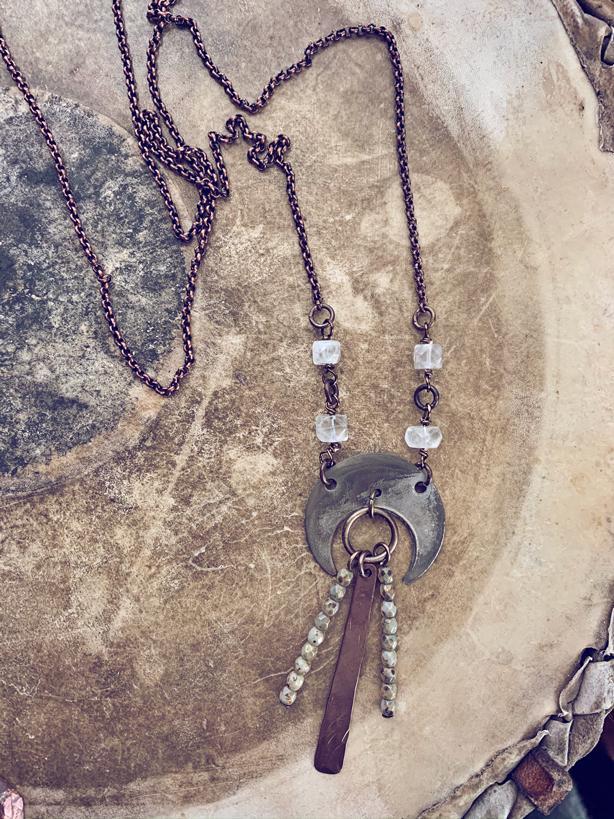 flame kissed boho crescent moon necklaces - Peacock & Lime