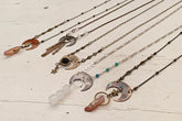 flame kissed boho crescent moon necklaces - Peacock & Lime