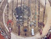 flame kissed boho crescent moon necklaces - Peacock & Lime