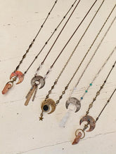 flame kissed boho crescent moon necklaces - Peacock & Lime