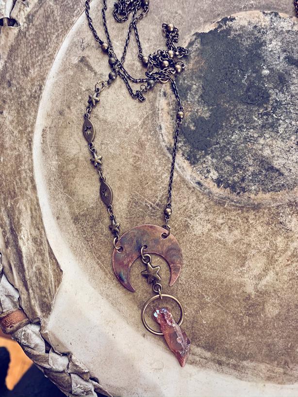 flame kissed boho crescent moon necklaces - Peacock & Lime