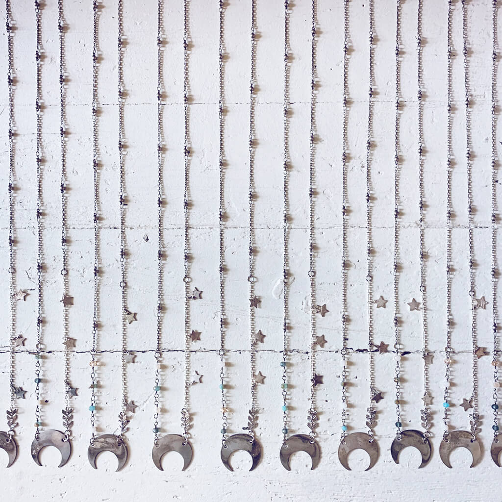lunula // flame kissed silver boho crescent moon necklaces by Peacock & Lime