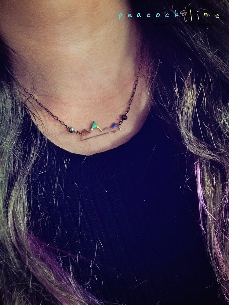 flame kissed mountain peaks necklace - Peacock & Lime