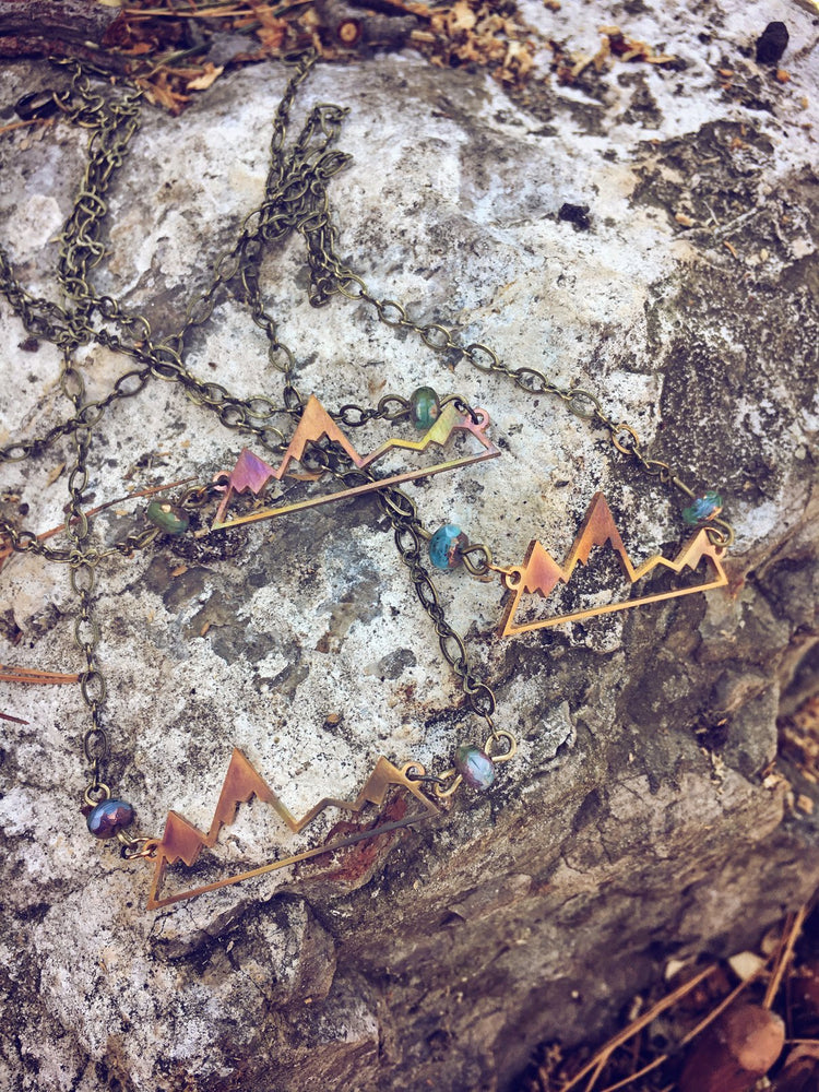 flame kissed mountain peaks necklace - Peacock & Lime