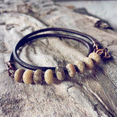 fossil / jasper gemstone leather wrap bracelet // choker - Peacock & Lime