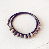fossil / jasper gemstone leather wrap bracelet - choker - Peacock & Lime