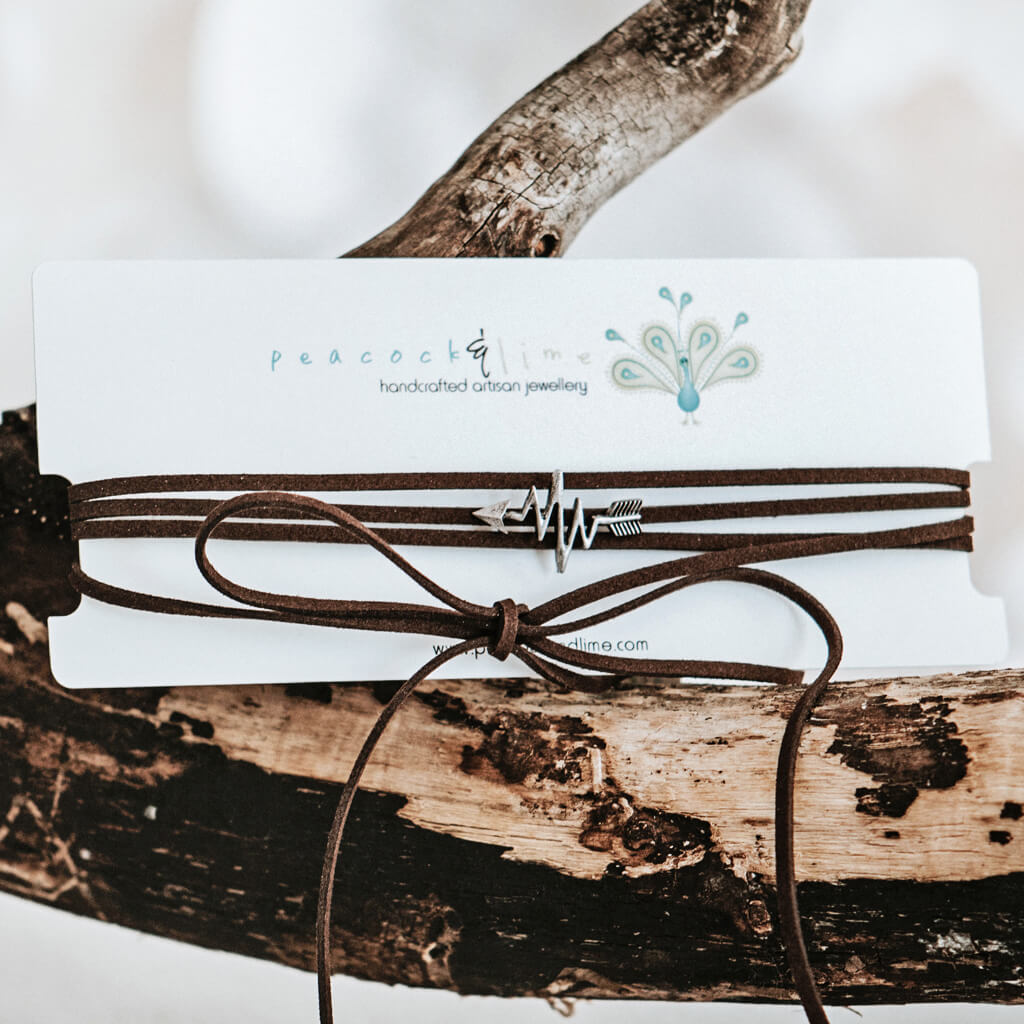 full of life // heartbeat arrow choker necklace - wrap bracelet by Peacock and Lime