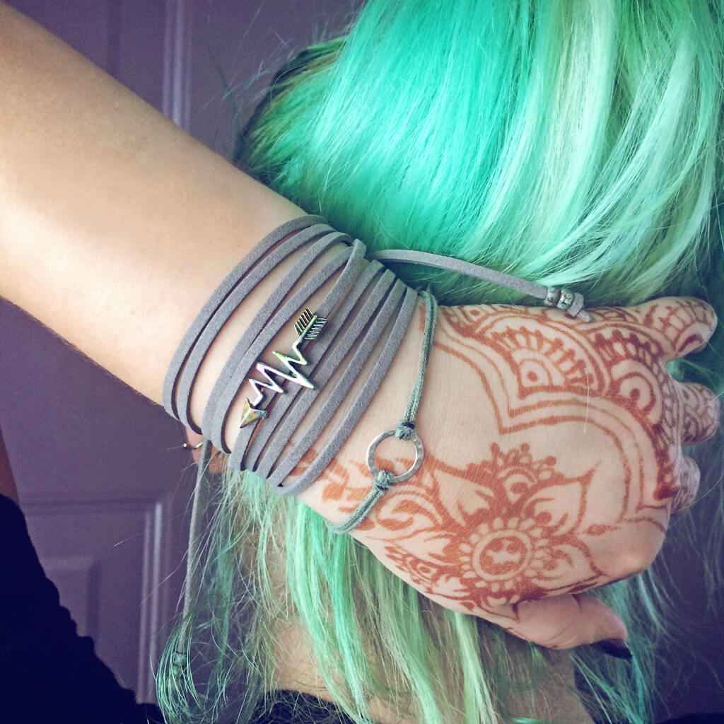 full of life // heartbeat arrow choker necklace - wrap bracelet - worn on model - by Peacock and Lime