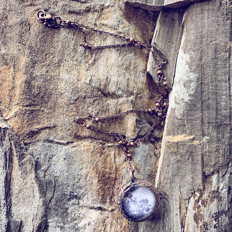 Snow Moon // copper electroformed full moon pendant bohemian necklace - Peacock & Lime , the original Peacock and Lime boho jewelry