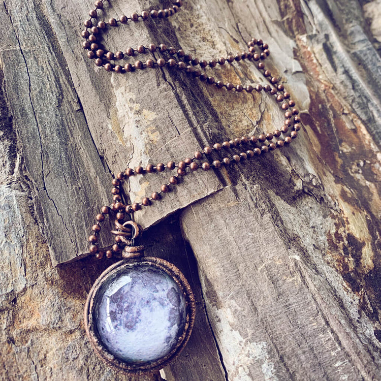Snow Moon // copper electroformed full moon pendant bohemian necklace - Peacock & Lime , the original Peacock and Lime boho jewelry