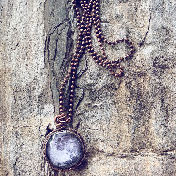 Snow Moon // copper electroformed full moon pendant bohemian necklace - Peacock & Lime , the original Peacock and Lime boho jewelry