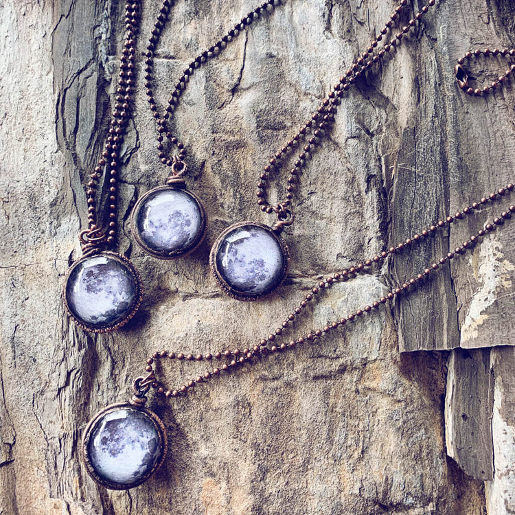 Snow Moon // copper electroformed full moon pendant bohemian necklace - Peacock & Lime , the original Peacock and Lime boho jewelry