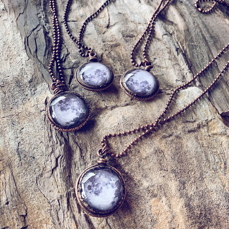 Snow Moon // copper electroformed full moon pendant bohemian necklace - Peacock & Lime , the original Peacock and Lime boho jewelry