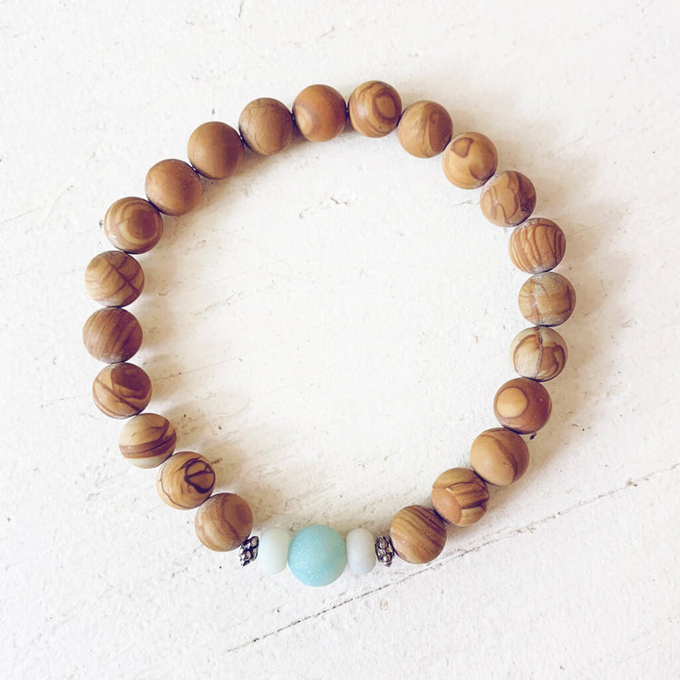 growth // amazonite and wood jasper beaded mala bracelet by Peacock & Lime