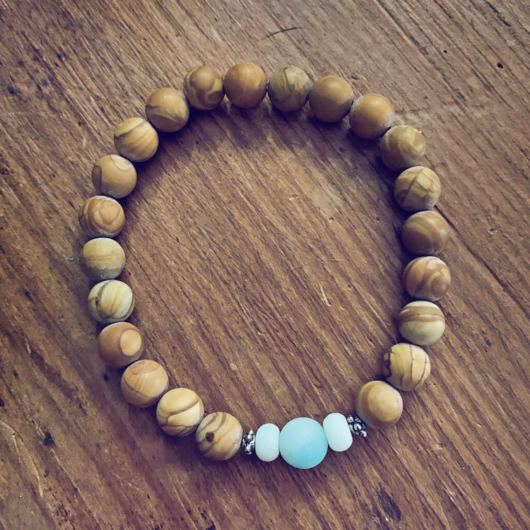 growth // amazonite and wood jasper beaded mala bracelet by Peacock & Lime