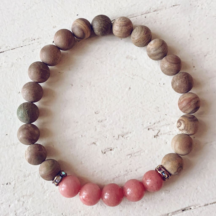 harmony // gemstone bead mala bracelet w sparkle - turquoise, pink jade or obsidian - Peacock & Lime