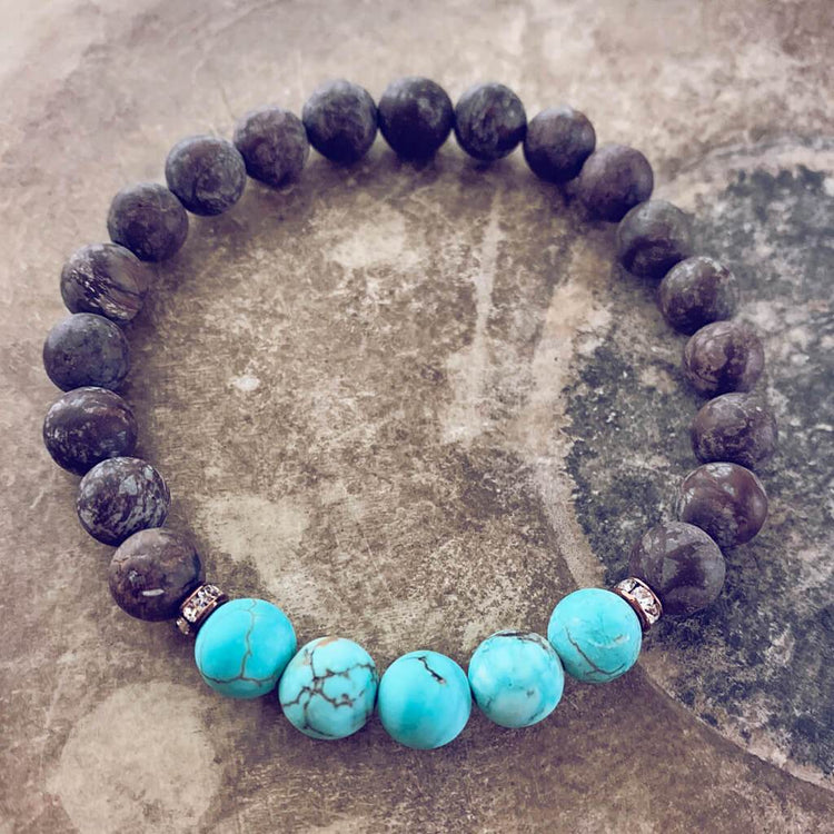 harmony // gemstone bead mala bracelet w sparkle - turquoise, pink jade or obsidian - Peacock & Lime