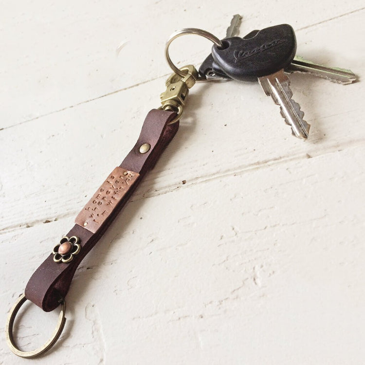 home is wherever i'm with you // leather, copper and brass key ring / key fob - Peacock & Lime