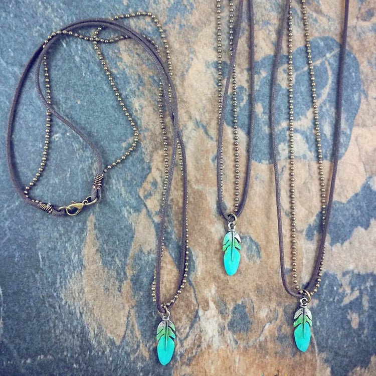 honor // men's rugged feather double strand necklace - Peacock & Lime