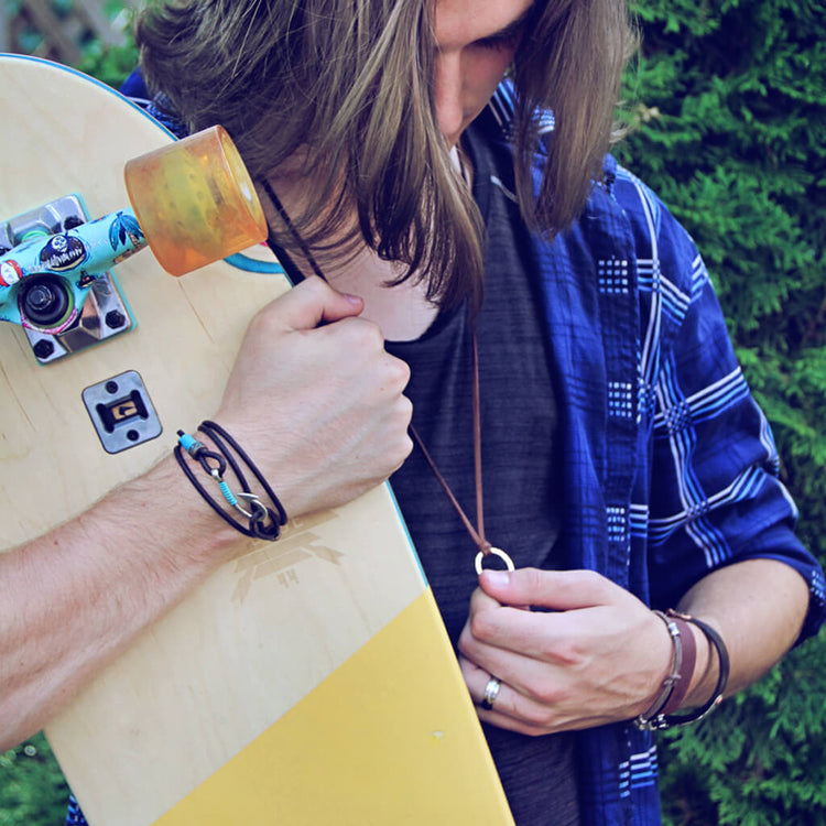 men's leather bracelets and necklace by Peacock and Lime