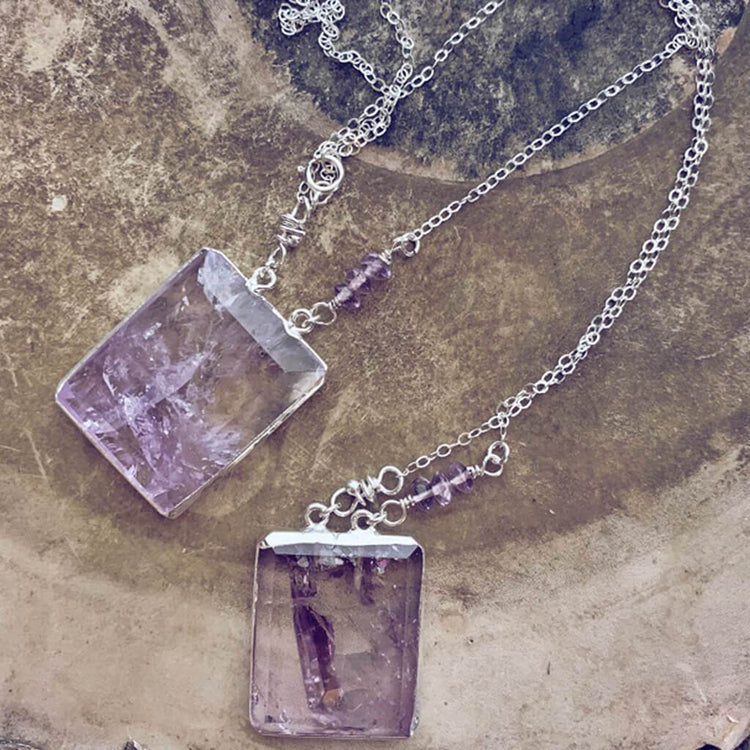 illumine // one of a kind - silver electroplated amethyst pendant necklace - Peacock & Lime
