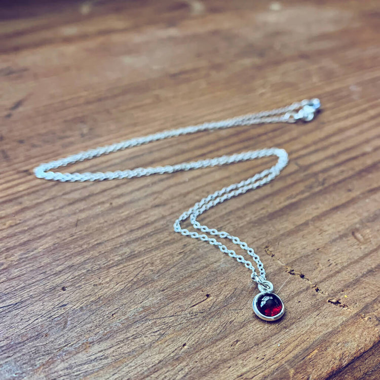 itty bitty Kepler 407 // garnet & sterling silver necklace - Peacock & Lime