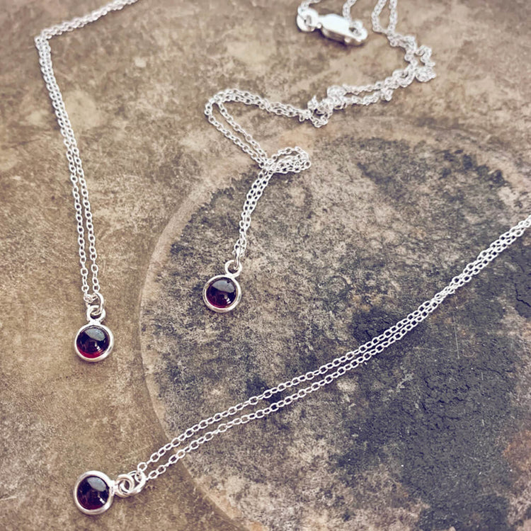 itty bitty Kepler 407 // garnet & sterling silver necklaces - Peacock & Lime